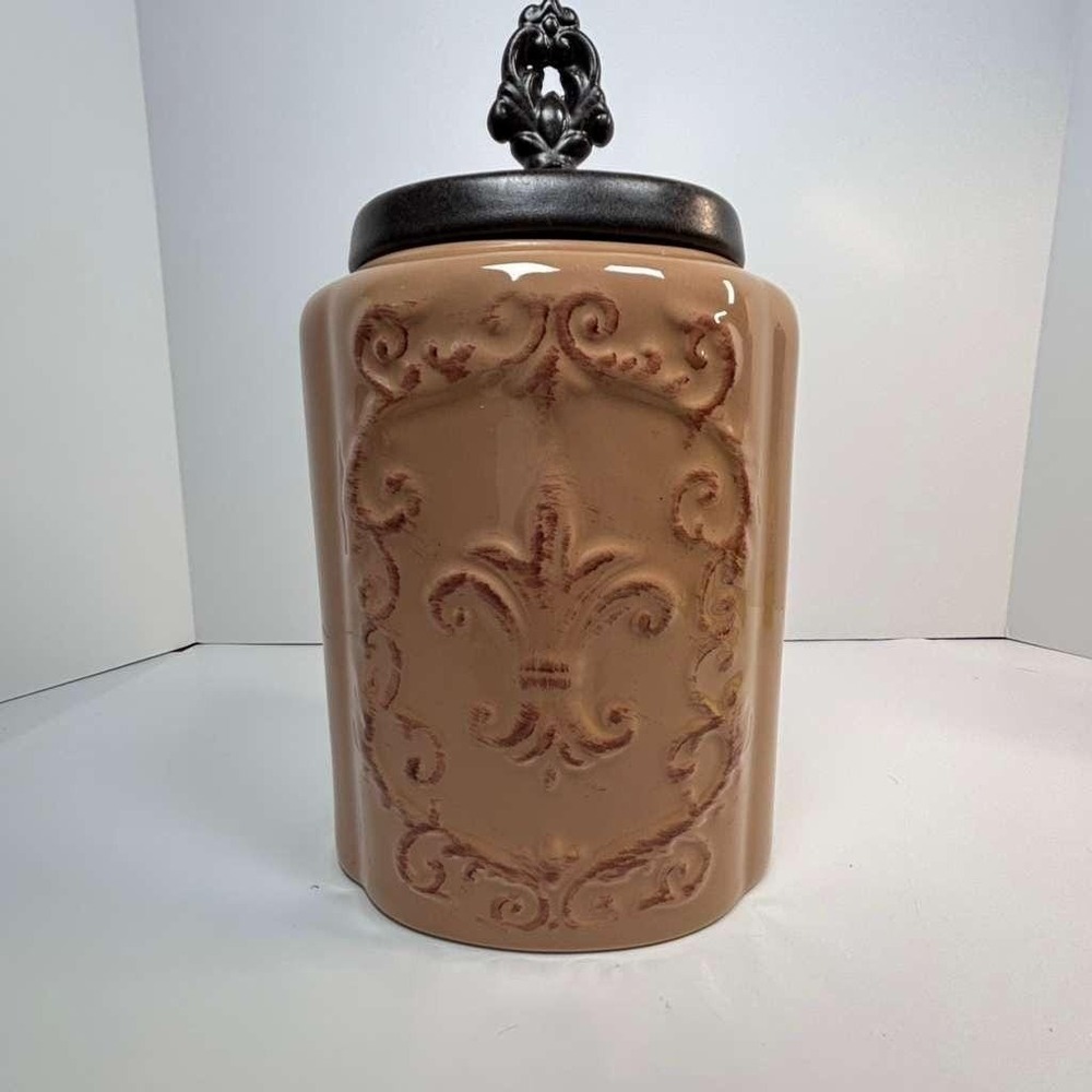 AMERICAN ATELIER At Home TAN Brown Stoneware Canister‎ Jar 11 Inches Tall - Rare